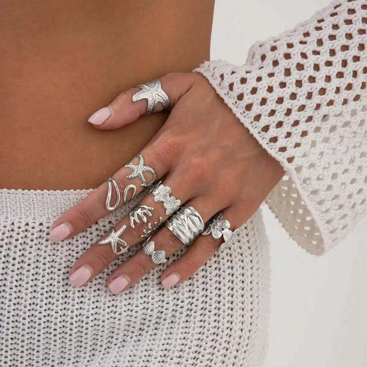 9Pcs/Set Rings Starfish Scallop - Piña Colada