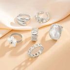 6Pcs/set Pearl Open Irregular Pleated Rings - Piña Colada