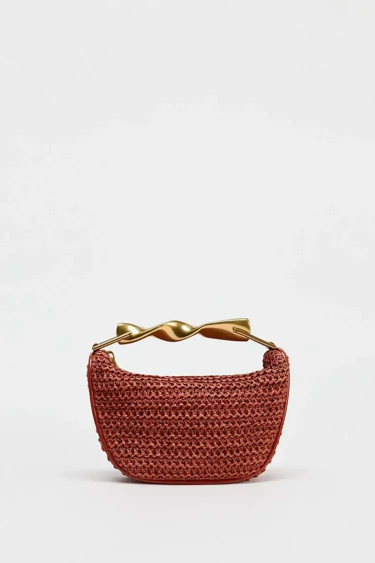 Summer Half-Moon Beach Straw Shoulder Bags Women's - Piña Colada