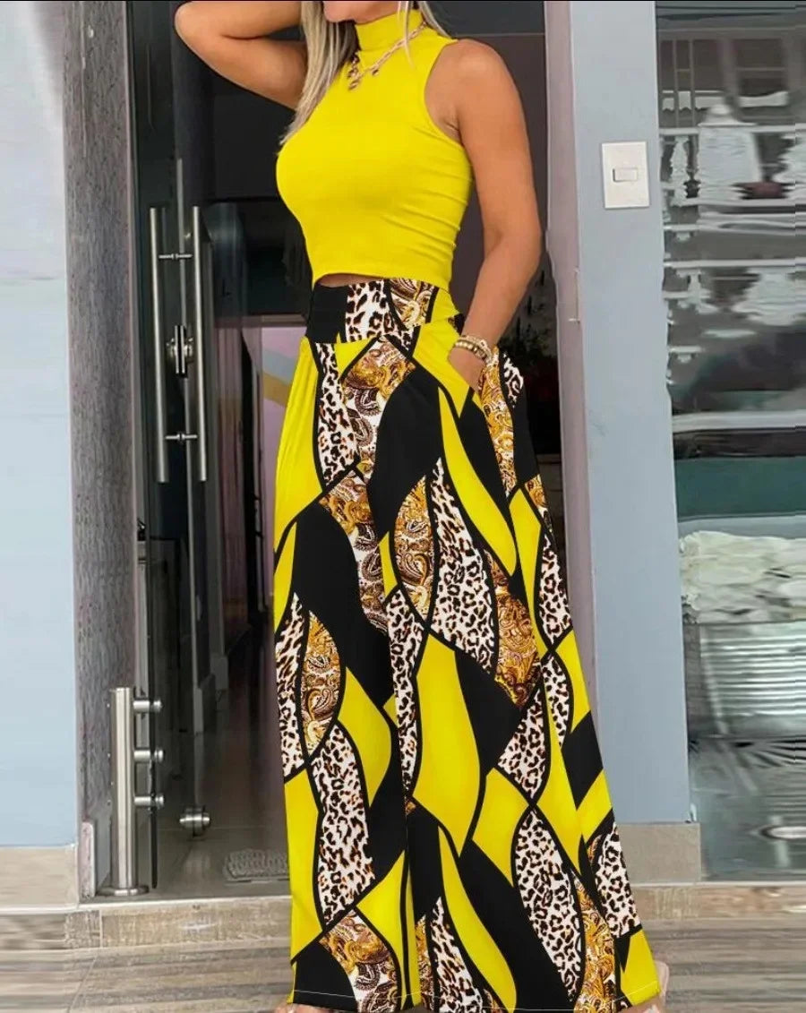 European Chic Two-Piece Set – Vest & Trousers for Effortless Style - Piña Colada