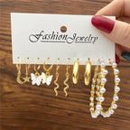 Modyle Geometric Pearl Hoop Earrings Set - Piña Colada