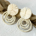 Handmade Two Tone Rattan Knit Wrapped Round Drop Earrings for Women - Piña Colada