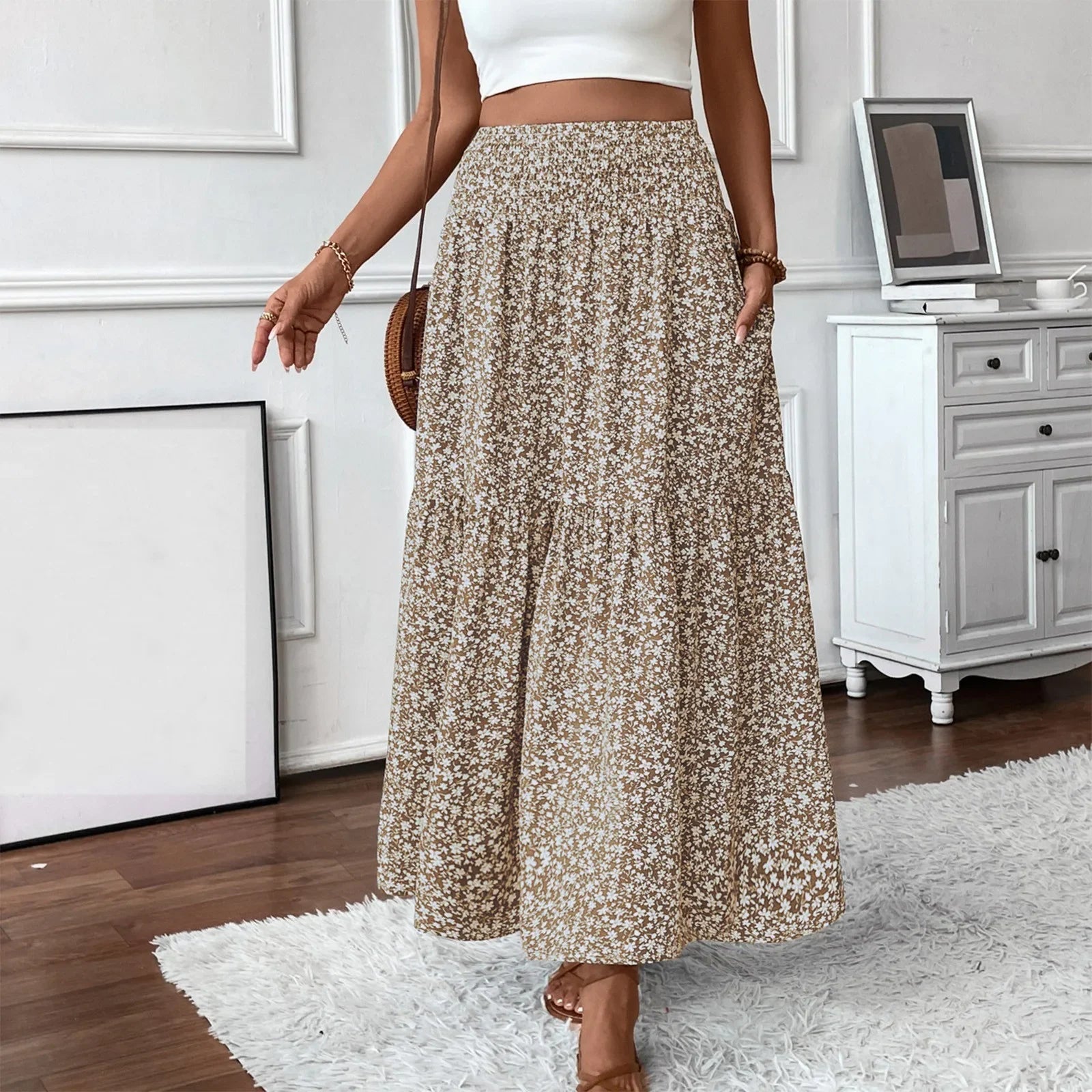 Floral Print Elastic Waist Loose - Piña Colada