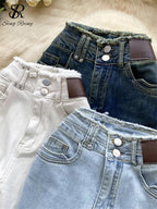 High-Waisted Flared Denim Pants with Faux Zippers – Streetwear Style - Piña Colada