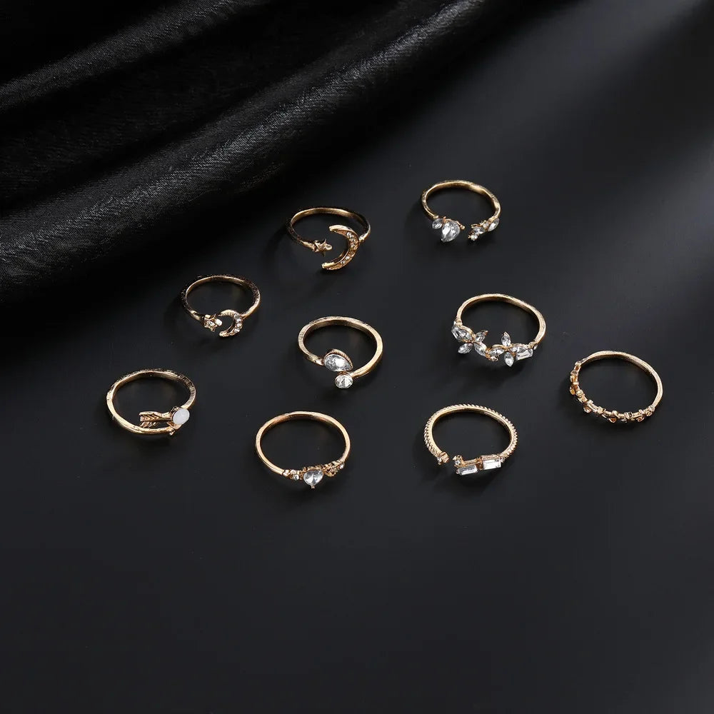 9Pcs/Set Vintage Gold Rings Set - Piña Colada