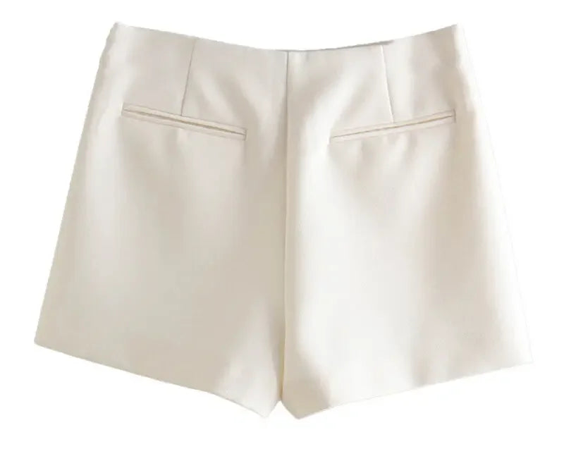 Asymmetrical High Waist Zipper Shorts - Piña Colada