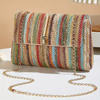 Chic Rainbow Stripe Straw Crossbody - Piña Colada