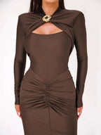 Elegant Long Sleeved Elastic Tight Long Dress - Piña Colada