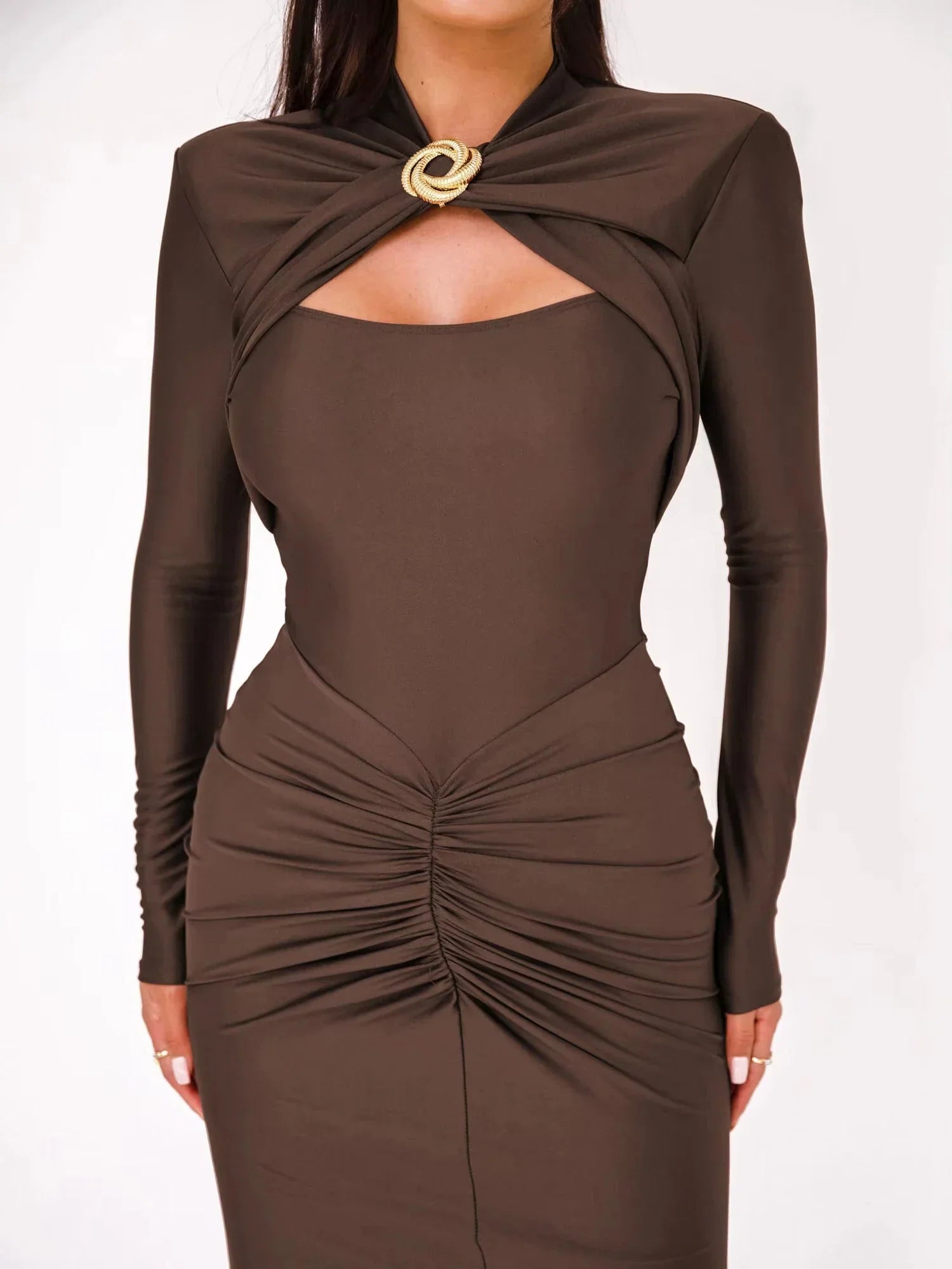 Elegant Long Sleeved Elastic Tight Long Dress - Piña Colada