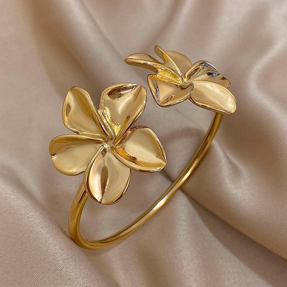 Stainless Steel Double Flower Cuff Bracelet - Piña Colada