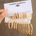 Modyle Geometric Pearl Hoop Earrings Set - Piña Colada
