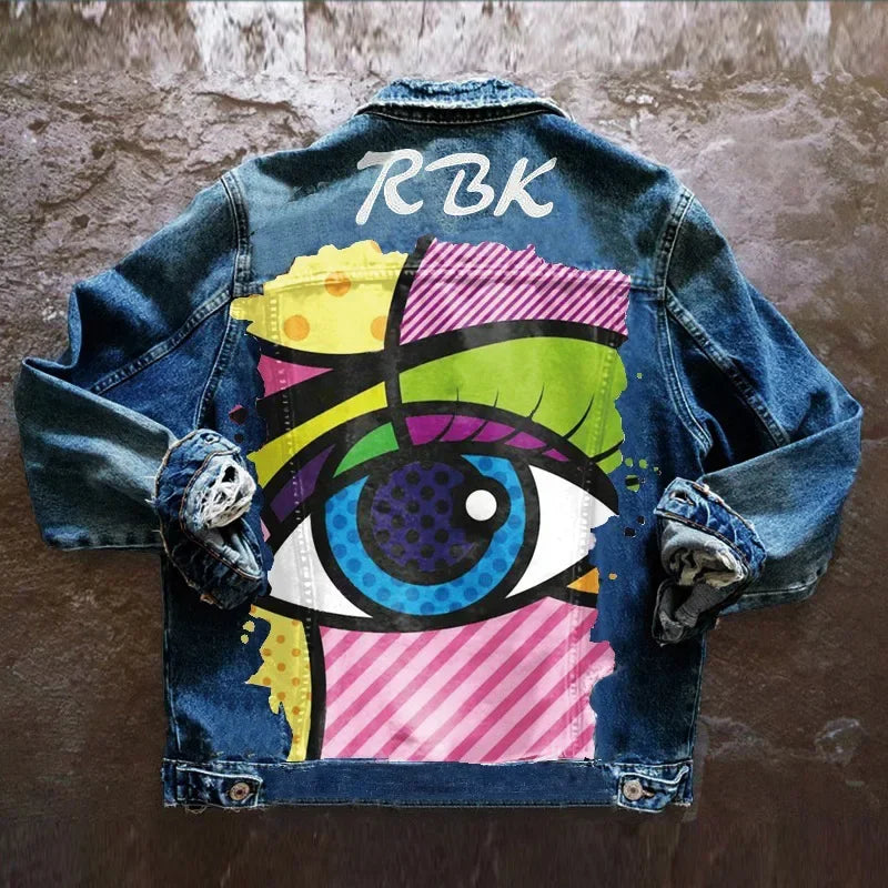 Denim Jacket With Eyes - Piña Colada