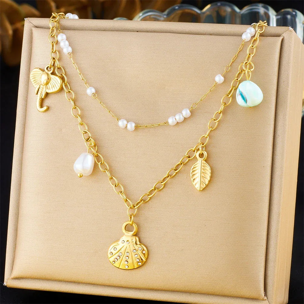Stainless Steel Pearl Necklace - Piña Colada