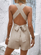 Minimalist Solid Sleeveless Romper - Piña Colada