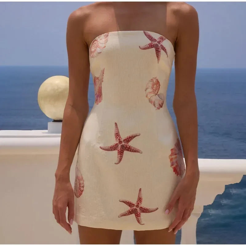 Flower Slim High Waist Mini Dress - Piña Colada