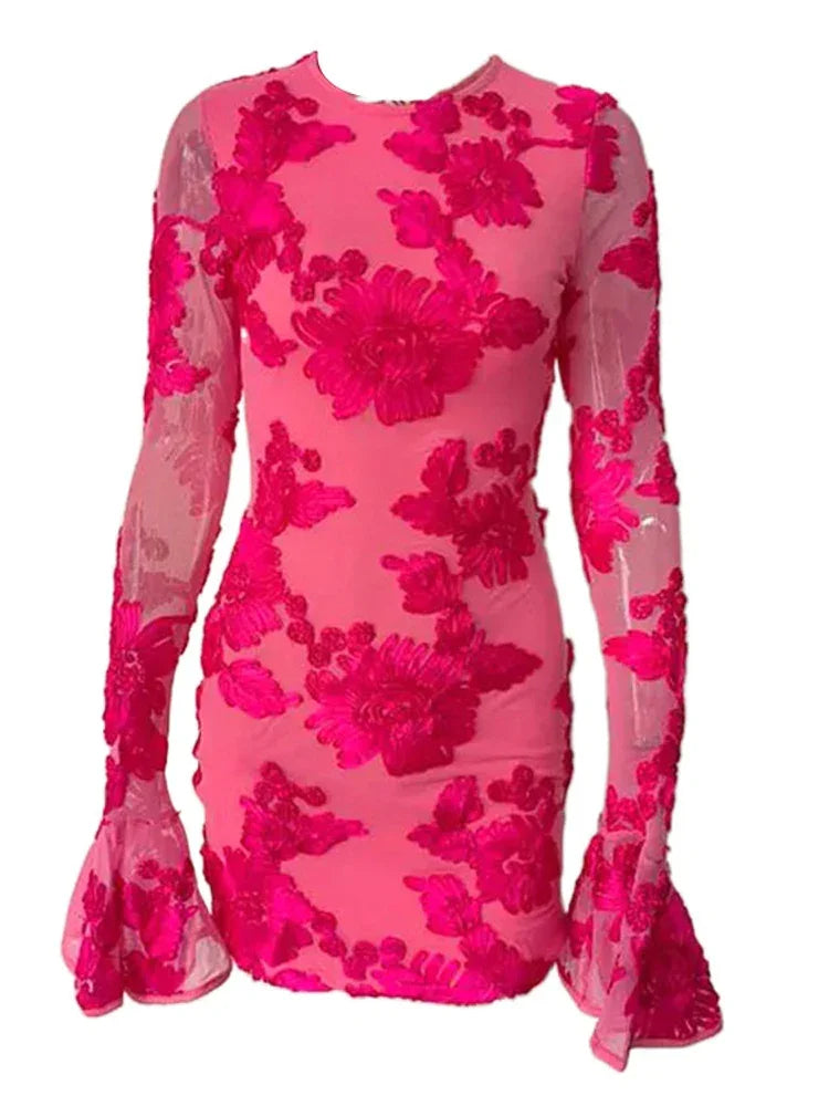 Glam Backless Floral Mesh Short Dress - Piña Colada