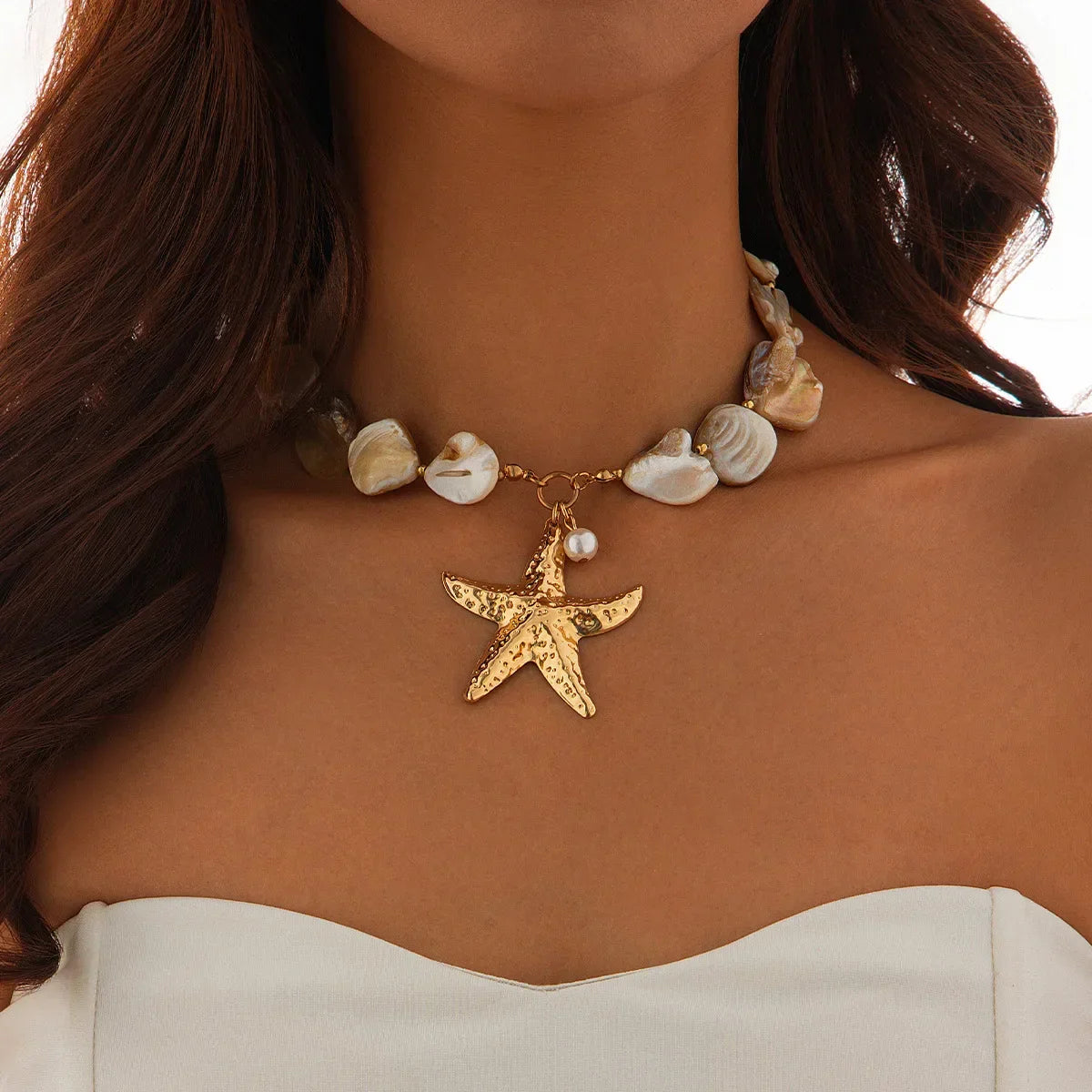 Retro Starfish White Shell Conch Pendant - Piña Colada
