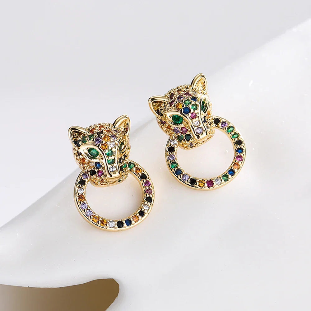 Leopard Head Stud Earrings - Piña Colada