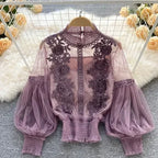 Lace Puff Long Sleeve Blouse Vintage