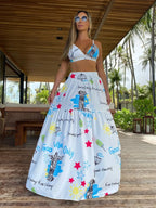 Hand-Painted Oversized 2-Piece Set – Backless Crop Top & Flowing Skirt - Piña Colada