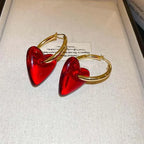 Vintage Red Heart Drop Earrings - Piña Colada