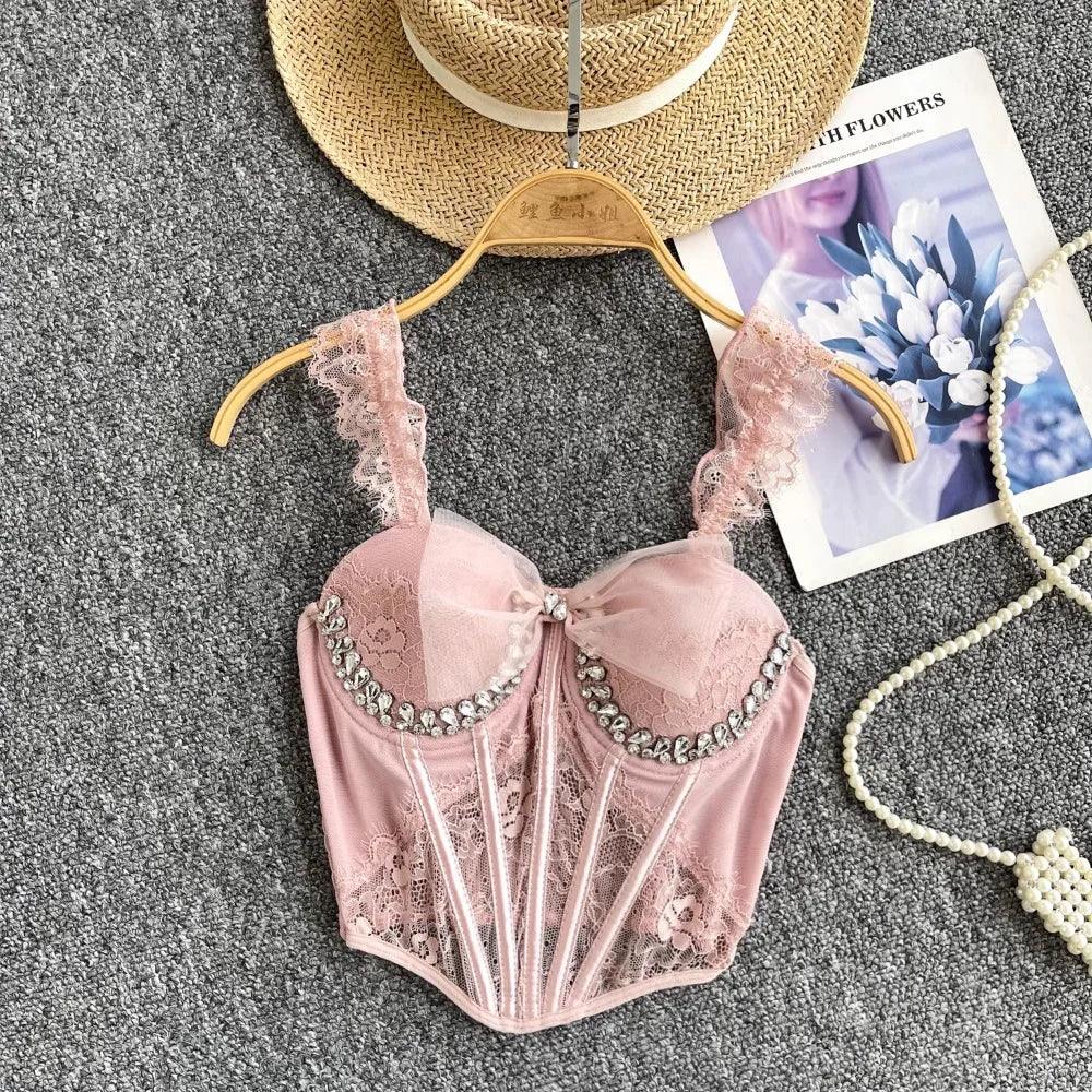 Tank Top Diamond Lace Mesh - Piña Colada