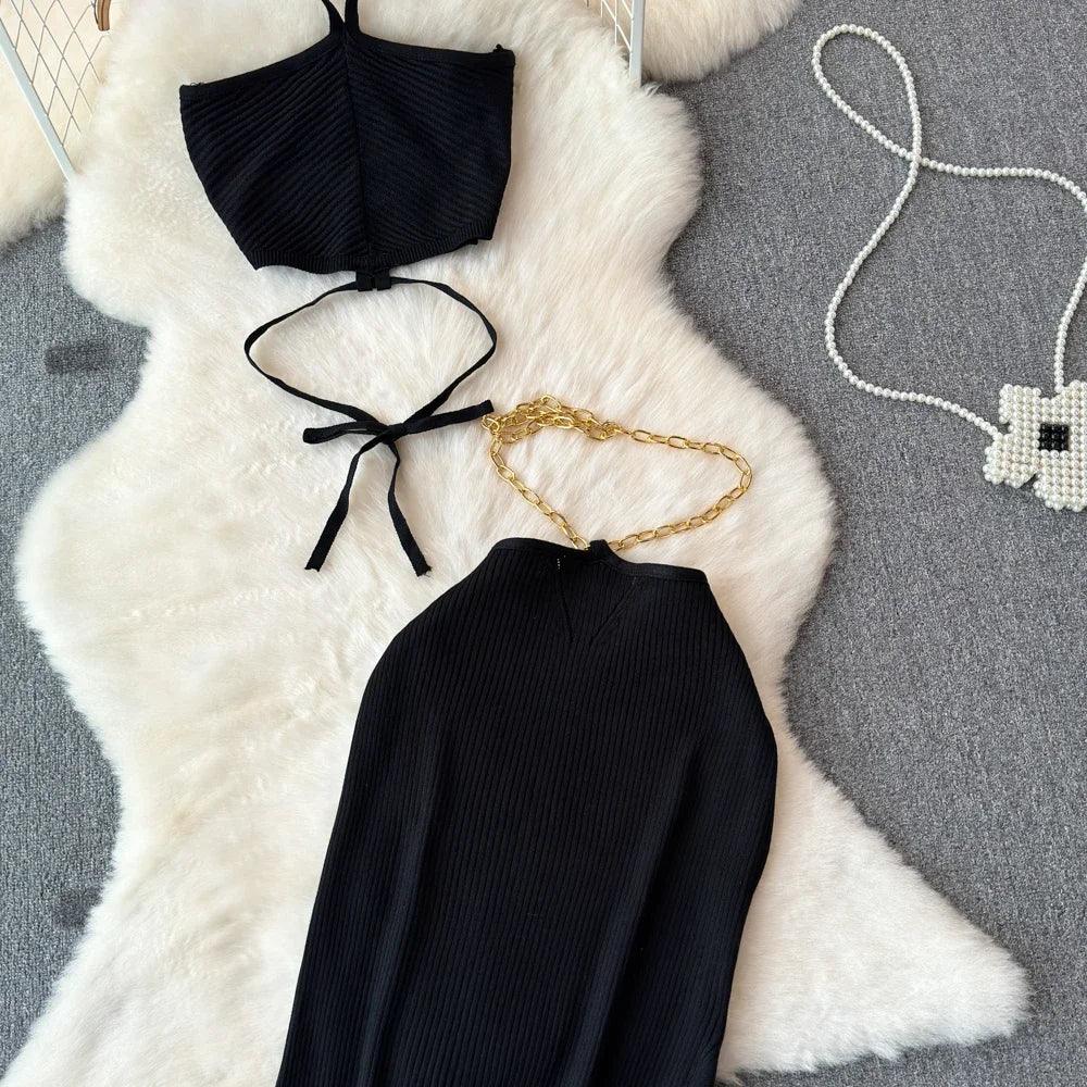 Halter Knit Two-Piece Set - Piña Colada