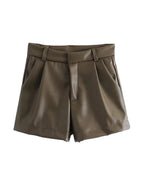 Leather Shorts with Side Pockets - Piña Colada