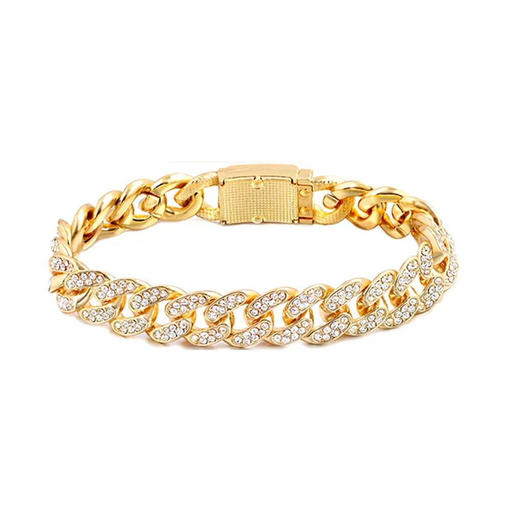 Iced Out Heart & Cuban Link Bracelet - Piña Colada