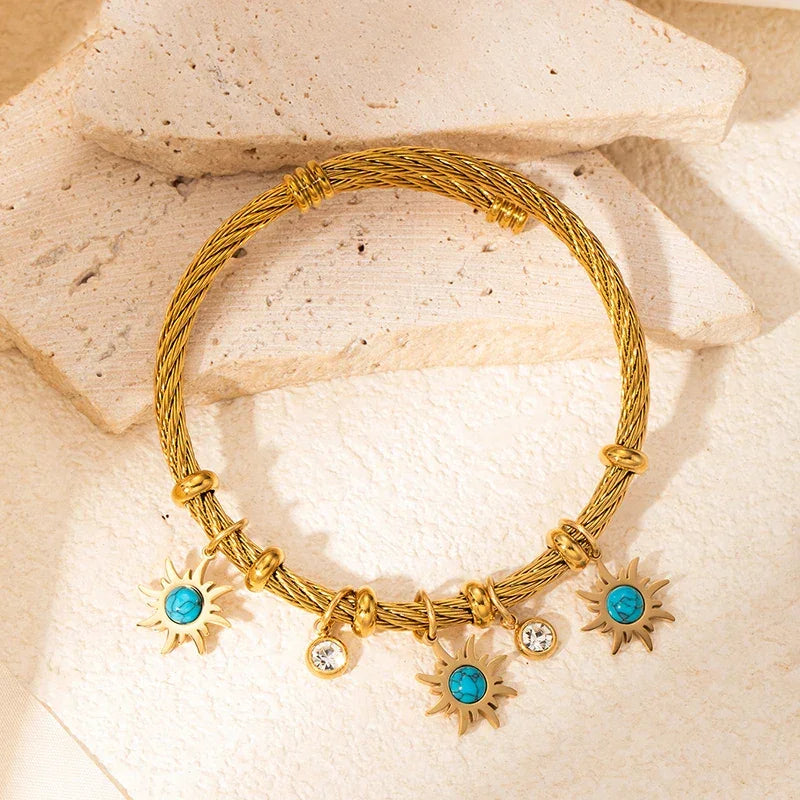 Colorful Eyes & Heart Drip Oil Pendant Bracelet - Piña Colada