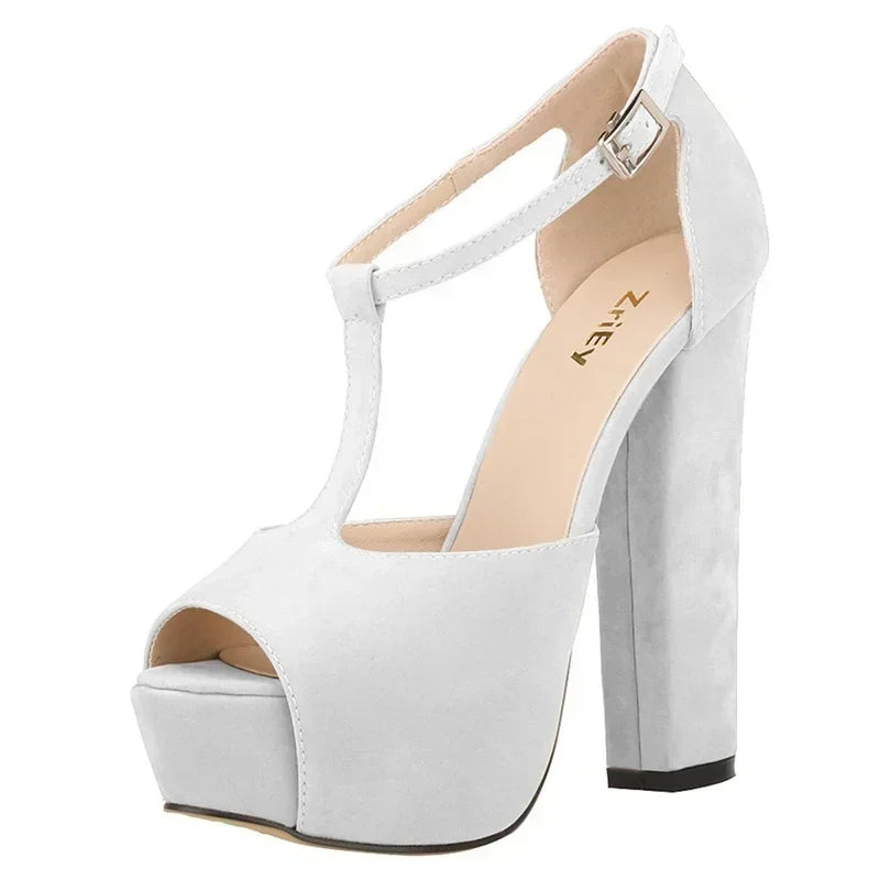 Women Ankle Strap Sandals Platform Open Toe High Heels Summer 14cm - Piña Colada