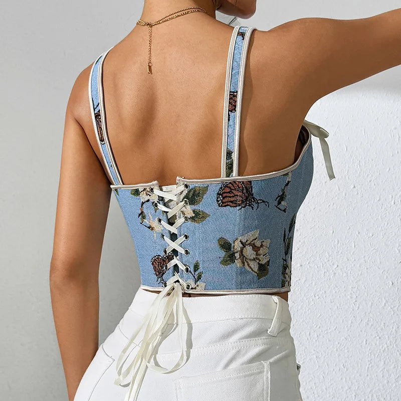 Printed Floral Bustier Top