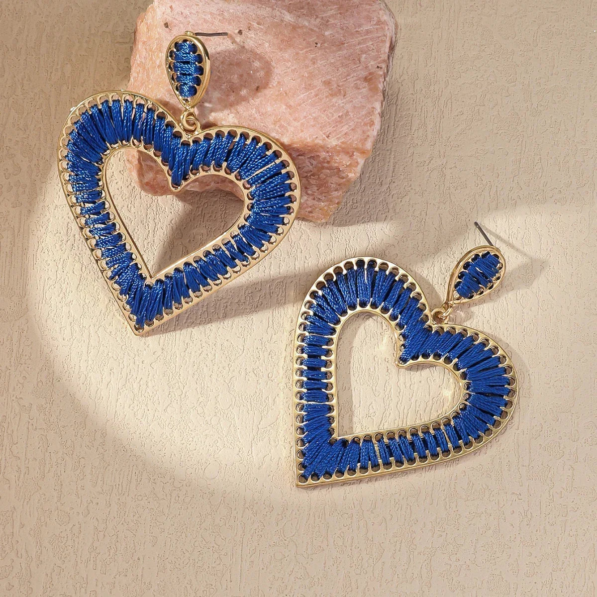 Boho Love Heart Braided Rope Drop Earrings - Piña Colada
