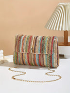 Chic Rainbow Stripe Straw Crossbody - Piña Colada