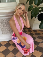 Flower Print Dress Women Backless - Piña Colada