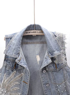 Beaded Lace Denim Vest - Piña Colada
