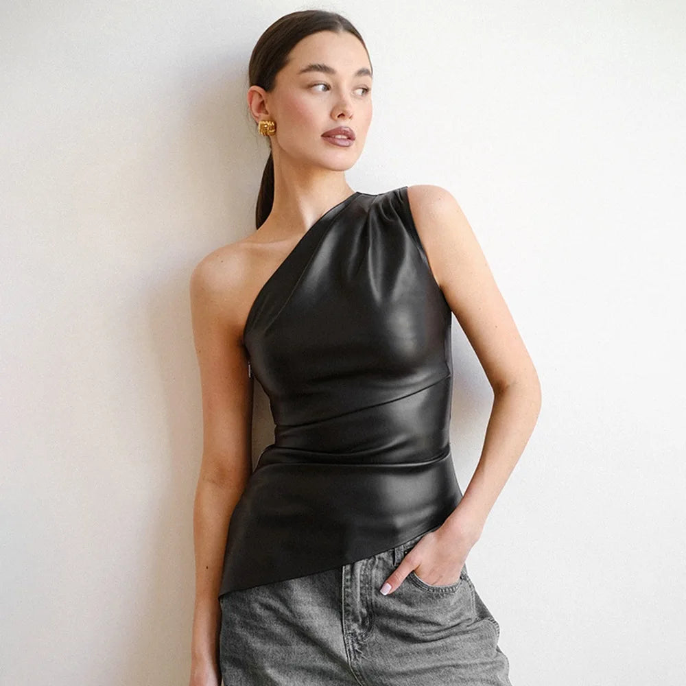 Asymmetrical Skew Neck Sleeveless Top