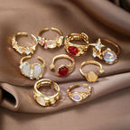 9Pcs Fashionable Women's Golden Ring - Piña Colada