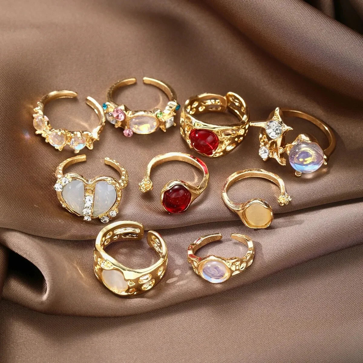 9Pcs Fashionable Women's Golden Ring - Piña Colada
