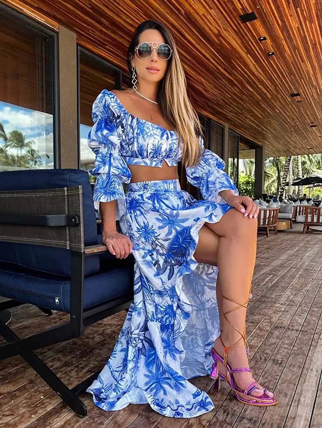 Hand-Painted Oversized 2-Piece Set – Backless Crop Top & Flowing Skirt - Piña Colada