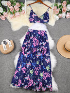 Draped Print V-Neck Maxi Dress – Beachwear Edition - Piña Colada
