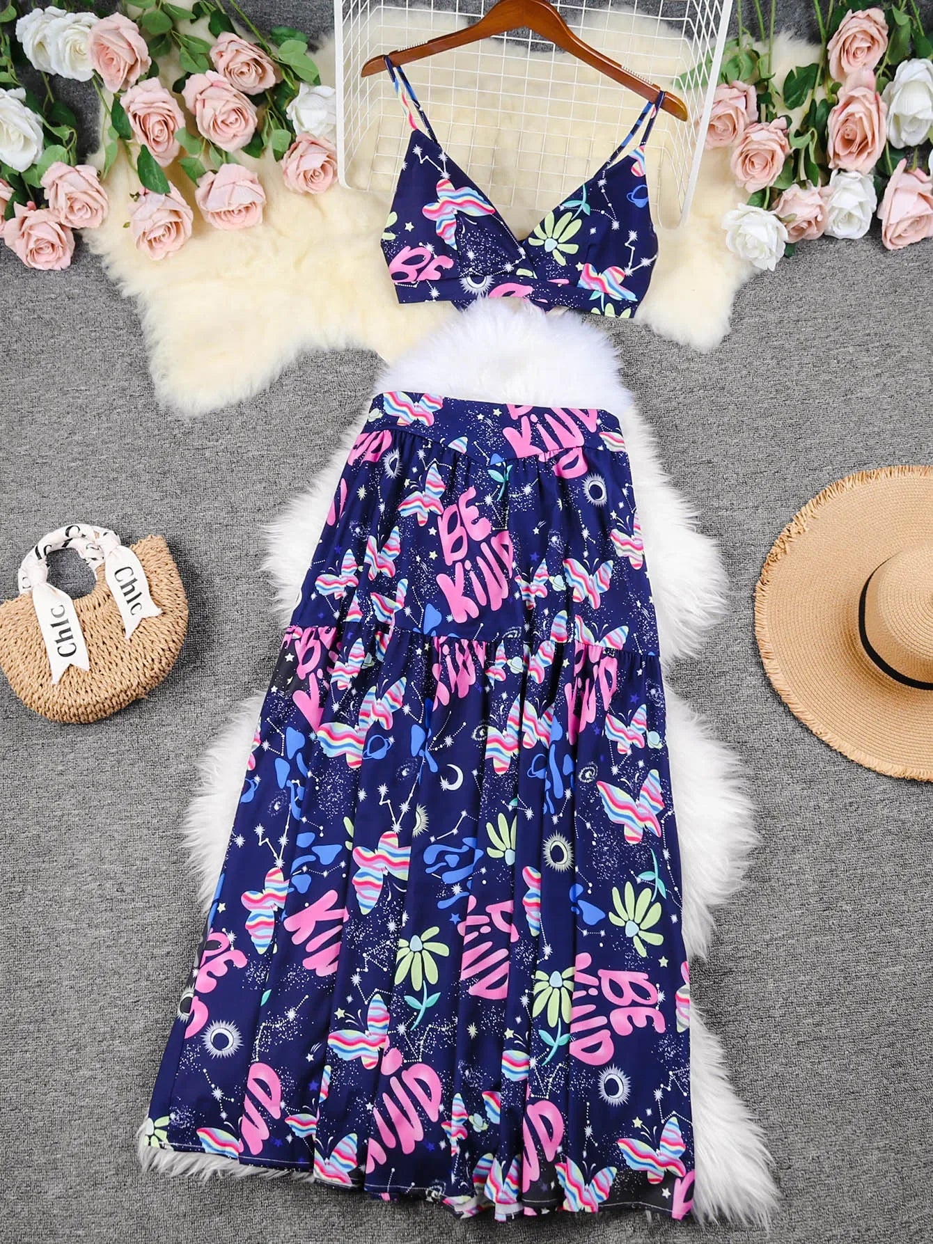 Draped Print V-Neck Maxi Dress – Beachwear Edition - Piña Colada