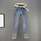 European Sequin High-Waist Skinny Jeans - Piña Colada