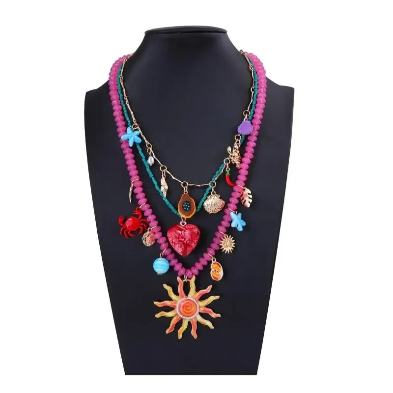 3Pcs/set New Colorful Resin Beaded Charms Necklaces - Piña Colada