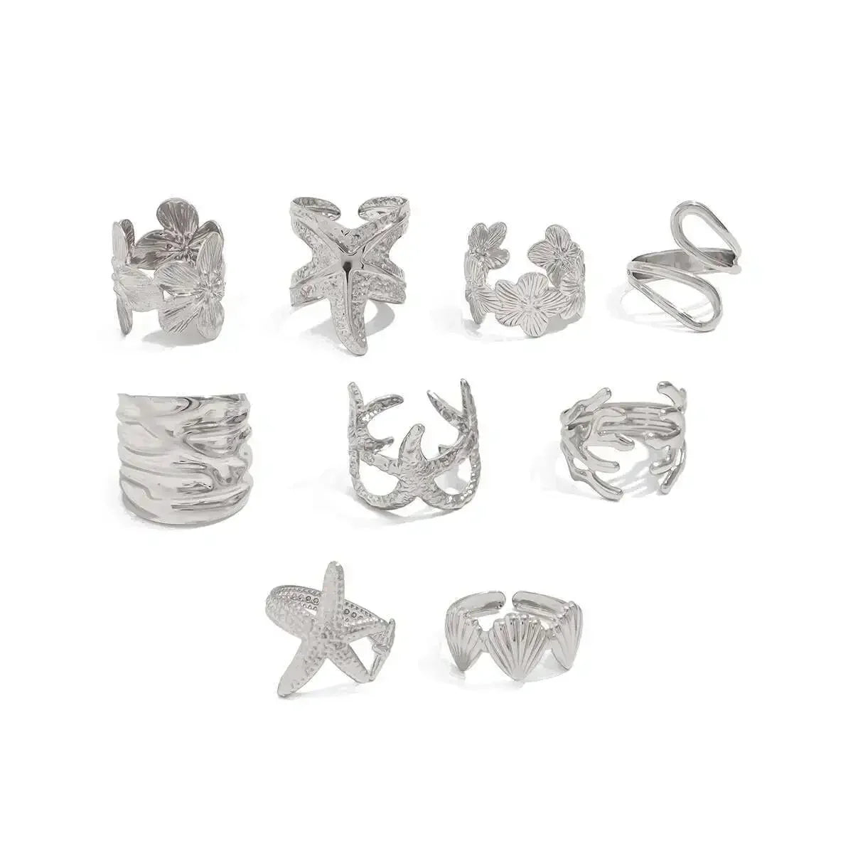 9Pcs/Set Rings Starfish Scallop - Piña Colada