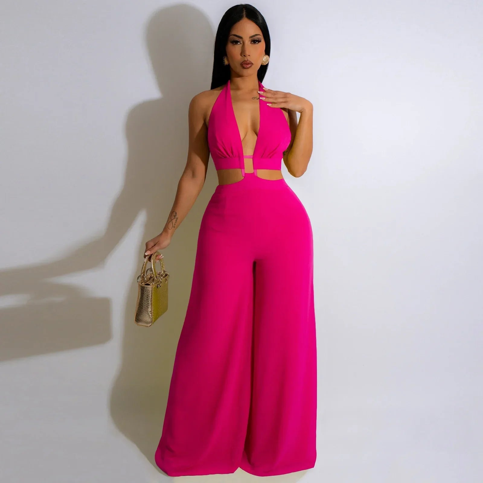 Cutout Halter Wide-Leg Jumpsuit - Piña Colada