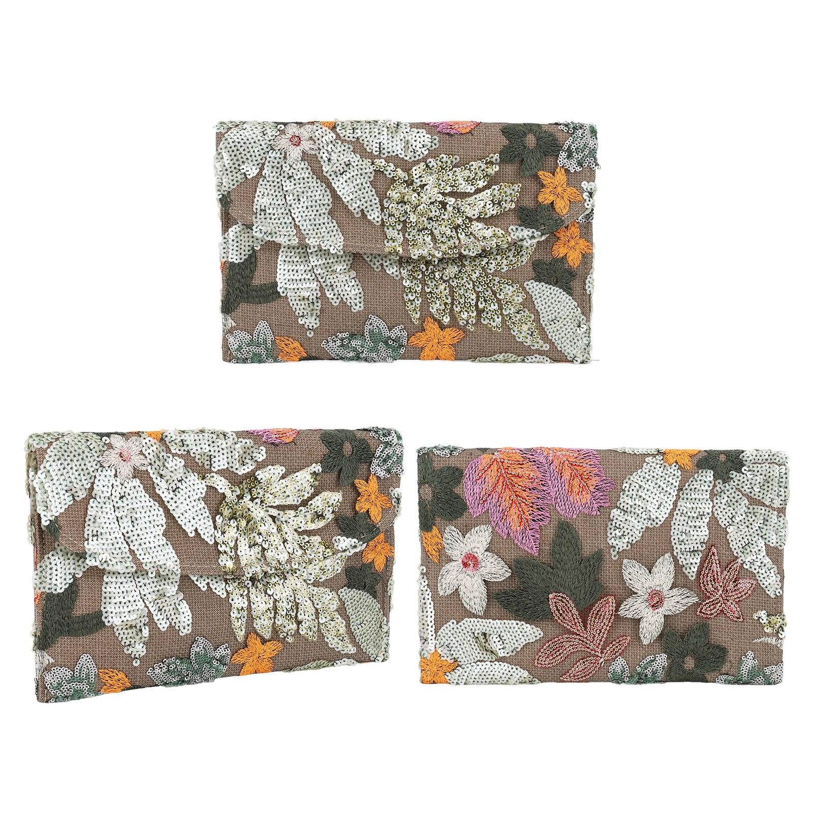 Floral Sequin Straw Clutch - Piña Colada