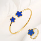 Lucky Stainless Steel Five Leaf Flower Bangle Ring - Piña Colada