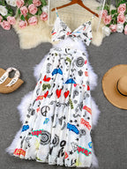 Draped Print V-Neck Maxi Dress – Beachwear Edition - Piña Colada