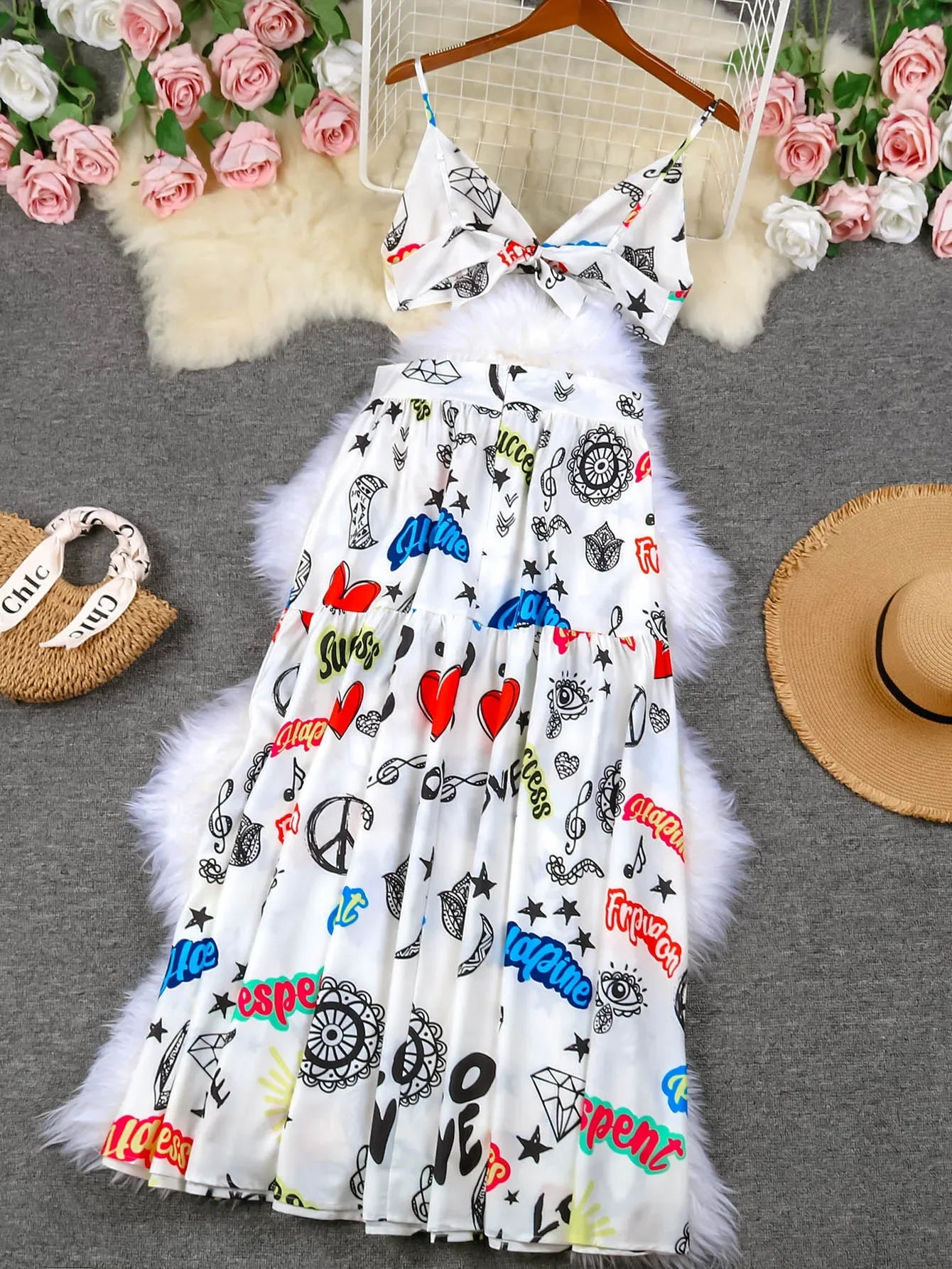 Hand-Painted Oversized 2-Piece Set – Backless Crop Top & Flowing Skirt - Piña Colada